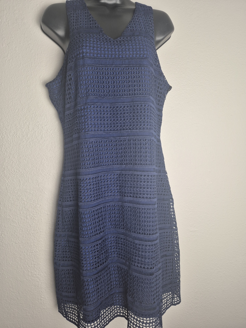 Navy Crochet Sleeveless Dress - Unbranded. Size Med